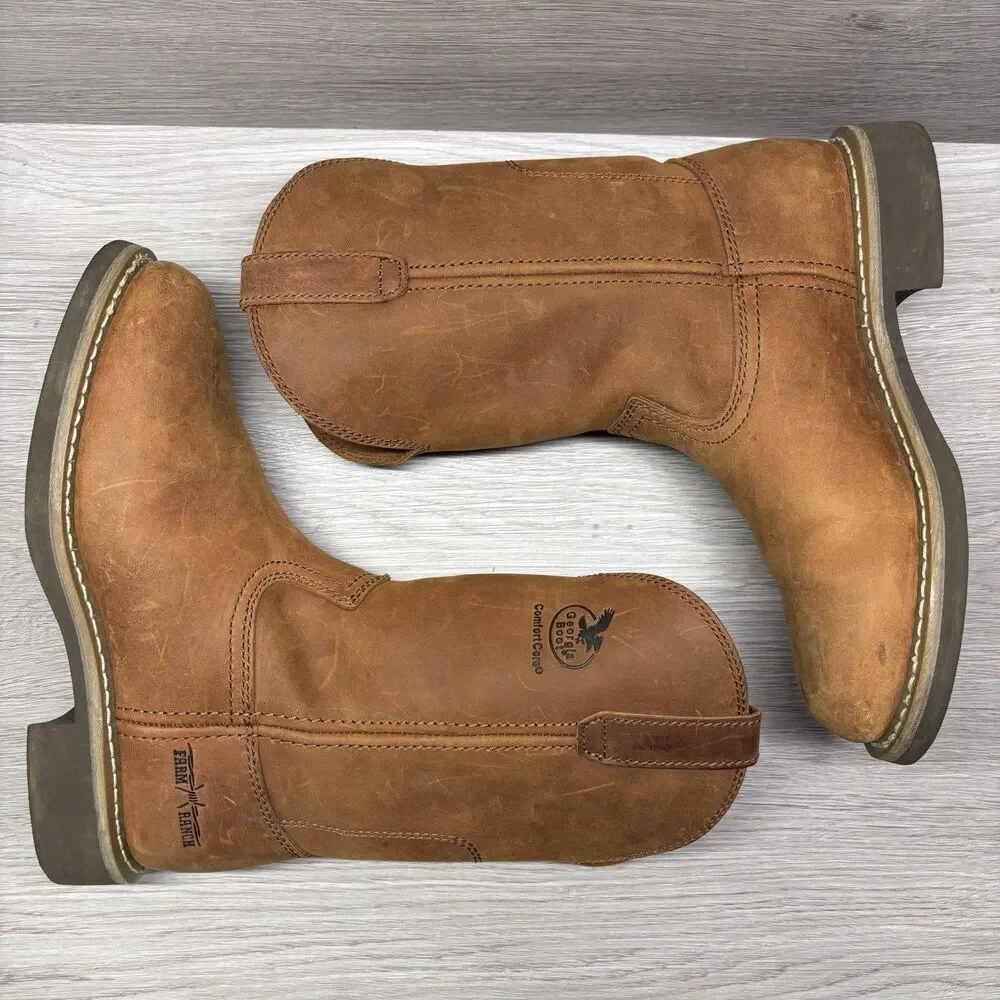 GEORGIA BOOT Wellington Western Boots Mens 7.5 D Brown Leather Farm Ranch G5814
